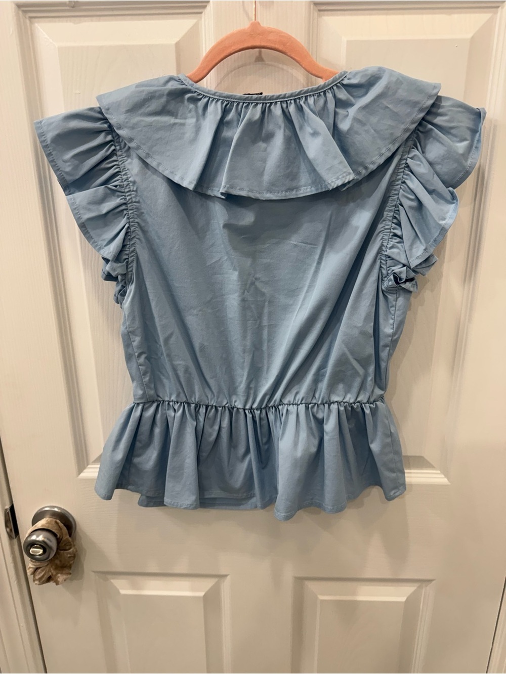 Strut & Bolt Women's Light Blue Ruffle Wrap Blouse size small - Picture 2 of 7